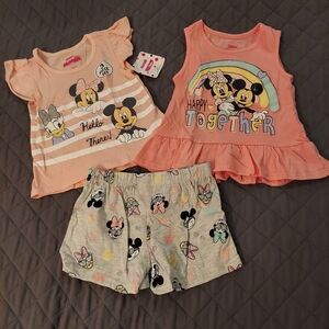 Disney Kids Short Set - Peach and Light Gray with Mickey and Minnie